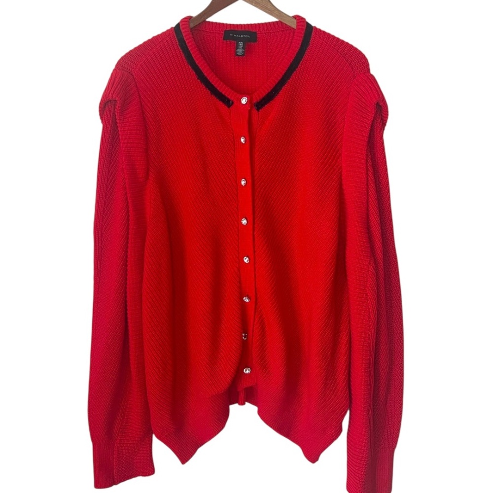 H Halston Retro Red Cardigan Sweater Diamond Like Buttons XXL